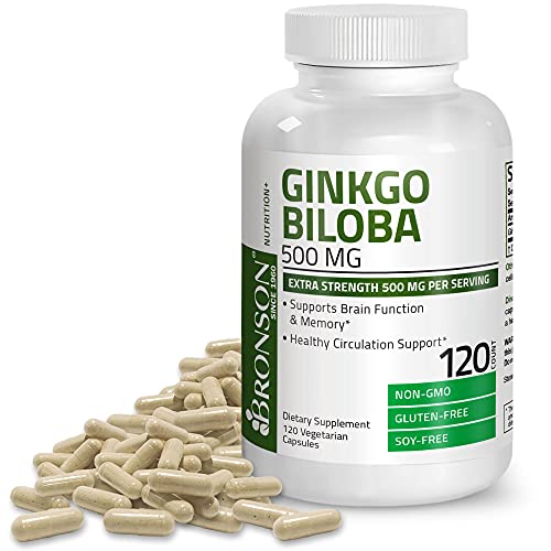 Bronson Ginkgo Biloba 500 mg Extra Strength 500 mg per Serving - Supports Brain Function & Memory Support, 120 Vegetarian Capsules