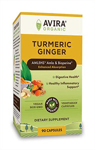 Avira Organic Turmeric Ginger Super Fusion with Curcumin & Bioperine, Digestive Health, Joint & Immune Support, Enhanced Absorption, Non-GMO, Max Strength-2190mg Per Day Intake, Yellow, 90 Count