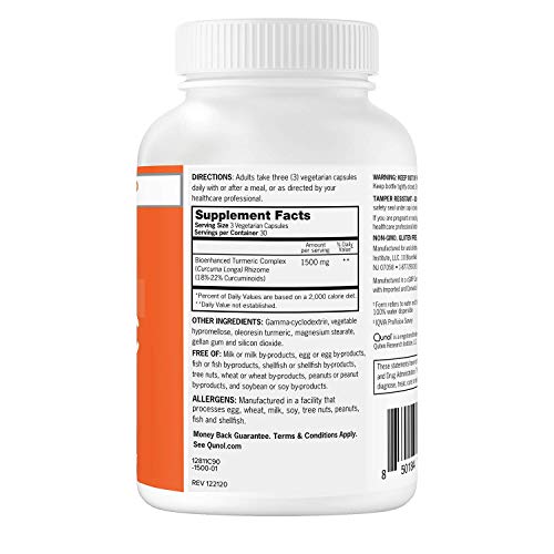Turmeric Curcumin Capsules, 40x Better Absorption, Qunol 1500mg Extra Strength Supplement, Patented Hydro-Soluble Technology, Alternative to Turmeric Curcumin with Black Pepper, 90 Veggie Capsules