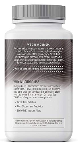 Om Mushroom Superfood Chaga Mushroom Capsules Superfood Supplement, 90 Count, 30 Days, US Grown, Sacred Antioxidants & Immune Support, Superfood Mushroom Supplement