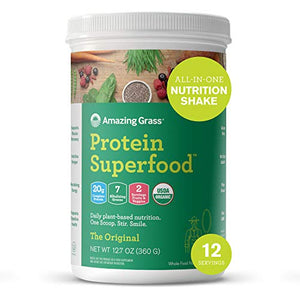 Amazing Grass Protein Superfood: Vegan Protein Powder, All in One Nutrition Shake, Unflavored, 12 Servings (Old Version)