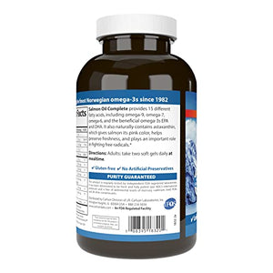 Carlson - Salmon Oil Complete, 700 mg Omega-3s + Astaxanthin, Cardiovascular Support, Brain Function & Joint Health, Norwegian, 240 Softgels