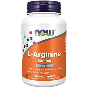Now Foods Supplements, L-Arginine 500 mg, Nitric Oxide Precursor, Amino Acid, 250 Count, 0.0176 Ounce