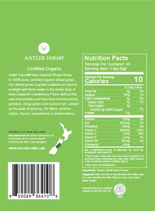 Antler Farms - 100% Pure New Zealand Organic Wheatgrass Powder, 40 Servings, 200g - Raw, Vegan, Gluten Free, Nutrient Rich, High Chlorophyll Wheat Grass, Detox, Essential Amino Acids, Minerals