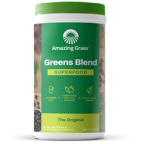 Amazing Grass Greens Blend Superfood: Super Greens Powder with Spirulina, Chlorella, Beet Root Powder, Digestive Enzymes, Prebiotics & Probiotics, Original, 60 Servings (Packaging May Vary)