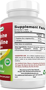 Best Naturals L-Arginine L-Citrulline Complex 1000 mg 250 Tablets (250 Count (Pack of 2))