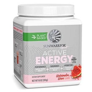 Pre Workout Powder Vegan Sugar Free Energy for Performance & Endurance Watermelon Flavored 285g Tub (30 Servings) Active Energy by Sunwarrior