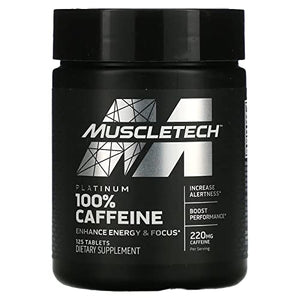 Caffeine Pills | MuscleTech 100% Caffeine Energy Supplements | PreWorkout Mental Focus + Energy Supplement | 220mg of Pure Caffeine | Sports Nutrition Endurance & Energy, 125 Count (Package may vary)