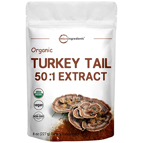 Sustainably US Grown, Organic Turkey Tail Mushroom Concentrated Powder (50:1 Extract), 8 Ounce, Freeze Dried, Pure Turkey Tail Supplement, Naturally Supports Immune Response and Cellular Level