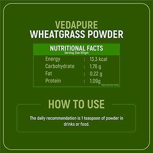 Vedapure 100% Natural Wheat Grass Powder Helps BuiIding lmmunity & Energy (100 g)