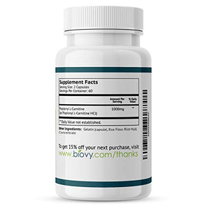 High Absorption Propionyl-L-Carnitine (PLCAR) by Biovy™ - No Artificial Fillers - Effective Propionyl L Carnitine HCL Supplement to Support Blood Circulation - 120 Capsules