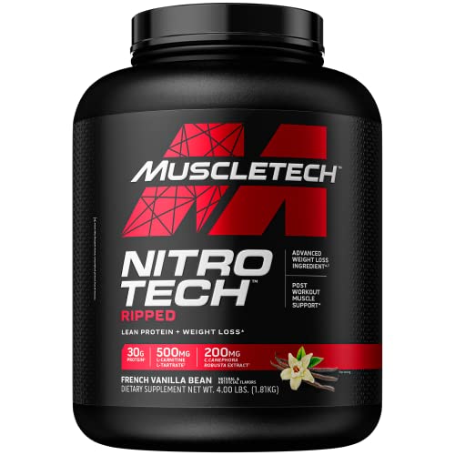 Protein Powder for Weight Loss | MuscleTech Nitro-Tech Ripped | Lean Whey Protein Powder | Whey Protein Isolate | Weight Loss Protein Powder for Women & Men | Vanilla, 4 lbs (42 Servings)