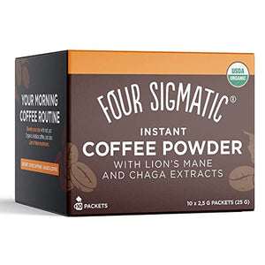 Mushroom Coffee by Four Sigmatic, Organic and Fair Trade Instant Coffee with Lions Mane, Chaga, & Mushroom Powder, Focus & Immune Support, 10 Count