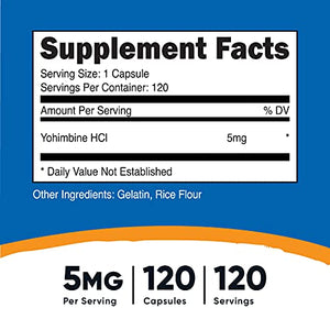 Nutricost Yohimbine HCl 5mg, 120 Capsules Extra Strength
