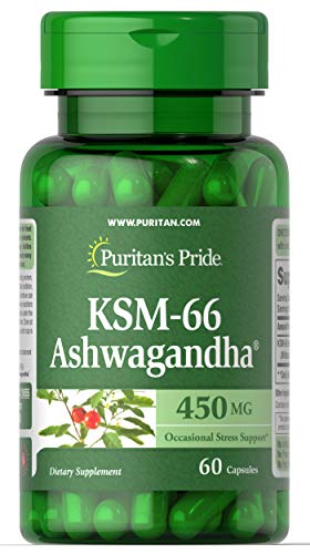 Puritan's Pride Ashwagandha KSM-66 Occasional Stress Support, 450mg, 60 Capsules (21655), 60 Count
