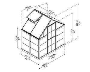 Palram HG5504 Hybrid Hobby Greenhouse, 6' x 4' x 7', Silver