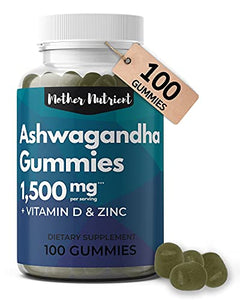 Ashwagandha Gummies by Mother Nutrient - 100 Low Sugar Gummy Made with Ashwaganda 30:1 Extract - Cortisol Stress Relief, Adrenal & Immunity Support - 1500 mg Supplement