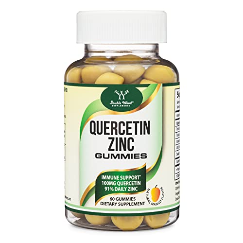 Quercetin Zinc Gummies (100mg of Quercetin and 91% of Daily Zinc per Serving) 60 Mango Flavored Chewable Immune Support Gummies for Adults and Kids (Made in The USA) by Double Wood Supplements