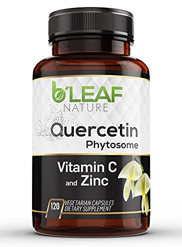 Quercetin Phytosome Vitamin C and Zinc Capsules - Super Absorption – Immune Support Complex – Respiratory and Cardiovascular Health - 1000mg per Serving - 120 Vegetarian caps by B’Leaf Nature