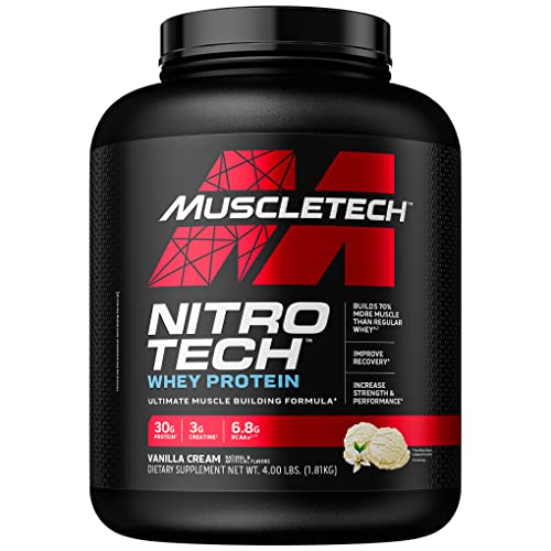 Whey Protein Powder | MuscleTech Nitro-Tech Whey Protein Isolate & Peptides | Lean Protein Powder for Muscle Gain | Muscle Builder for Men & Women | Sports Nutrition | Vanilla, 4 lb (40 Servings)