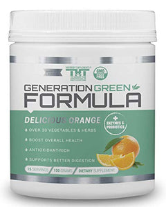 Generation Greens Powder | Organic Superfood Powder with Spirulina, Chlorella, Wheat Grass | 60 Powerful Super Foods, Probiotics, Enzymes | GMO Free (15 Servings, Delicious Orange)