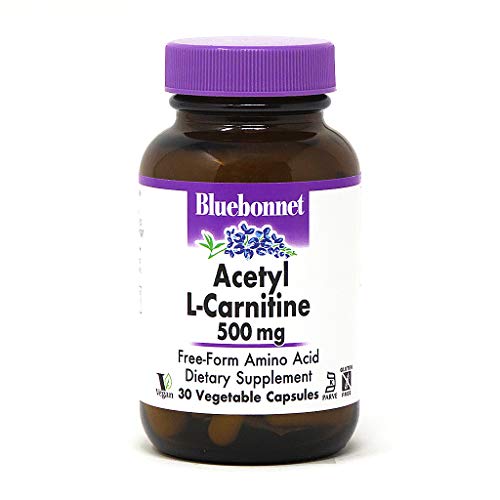 Bluebonnet Nutrition Acetyl L-Carnitine, Transports Fatty Acids, Boosts Cellular Energy, Soy & Gluten-Free, Kosher Certified, Vegan, 30 Vegetable Capsules, White, 500mg