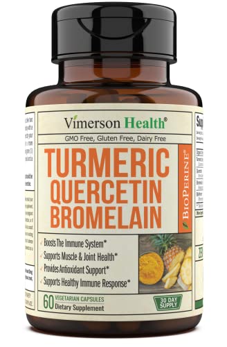 Turmeric Curcumin Quercetin with Bromelain and BioPerine Supplement - Balance and Support for Immune System and Inflammation. Occasional Joint Discomfort Relief. 60 Vegan Capsules for Adults