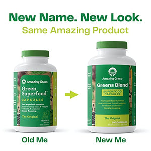 Amazing Grass Greens Blend Superfood Capsules: Super Greens with Spirulina, Chlorella, Beet Root Powder, Digestive Enzymes & Probiotics, 150 Capsules (Packaging May Vary)