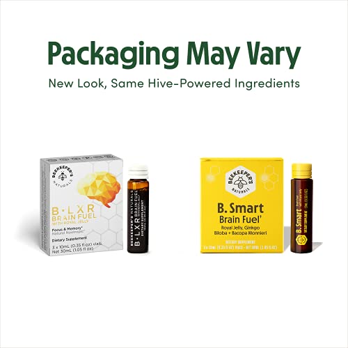 BEEKEEPER'S NATURALS B.LXR Brain Fuel - Memory, Focus and Clarity Liquid Formula, Supports Productivity - Royal Jelly, Ginkgo Biloba, Bacopa Monnieri - Keto Friendly, Gluten & Caffeine-Free, (3 ct)