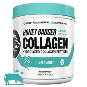 Honey Badger Collagen Peptides Powder | Keto Unflavored Grass Fed Hydrolyzed Collagen Protein Coffee Creamer | Gluten Free, Natural, Non-GMO, Paleo | Skin, Hair, Nail, and Joint Health, 30 Servings