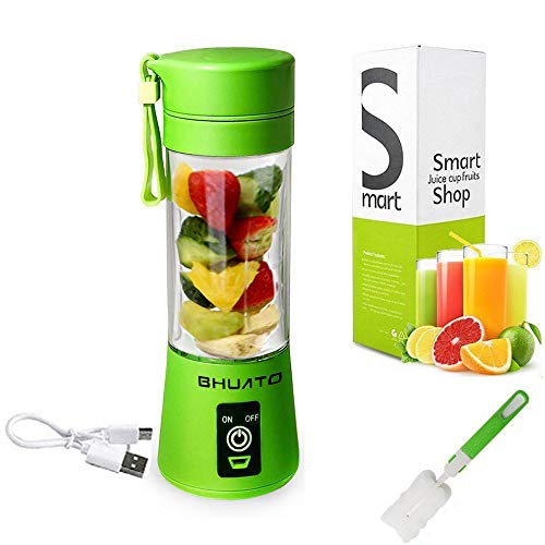 [Upgraded Version] USB Juicer Cup by BHUATO, Portable Juice Blender, Household Fruit Mixer - Six Blades in 3D, 380ml Fruit Mixing Machine for Superb Mixing (Green)…