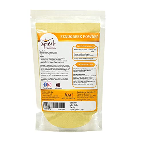 Spierb Fenugreek Powder 200 gm A Grade Ground Fenugreek for Hair Growth. Trigonella Foenum (Methi Powder)