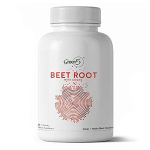 Beet Root Capsules 1350 mg Organic Beet Root Powder with CoQ10 Nitric Oxide Booster, High Blood Pressure Supplement, Helps Blood Flow, Heart Health, Performance, Stamina and Energy 60 Ct (Pack of 1)