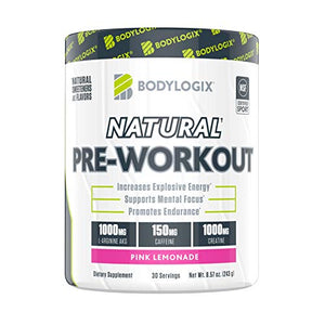 Bodylogix Natural Pre-Workout Powder, NSF Certified for Sport, Pink Lemonade, 30 Servings