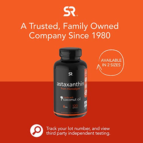 Astaxanthin (6mg) with Organic Coconut | Non-GMO, Soy & Gluten Free - 120 Mini Softgels (4 Month Supply)