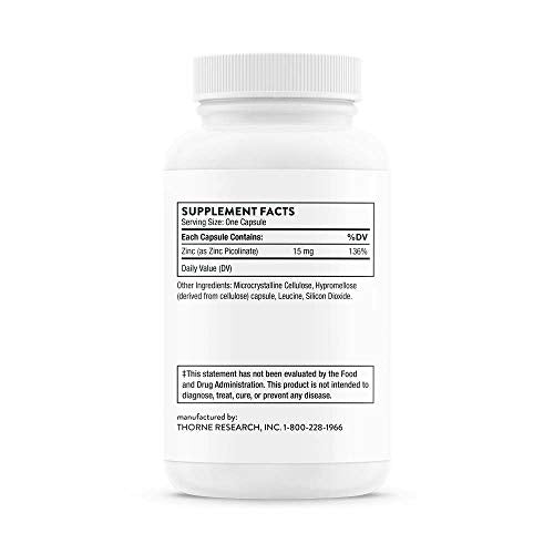 Thorne Research - Zinc Picolinate 15 mg - Highly Absorbable Zinc Supplement to Support Growth, Immune Function, and Reproductive Health - 60 Capsules