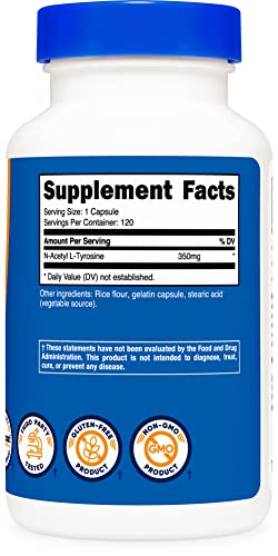 Nutricost N-Acetyl L-Tyrosine (NALT) 350mg, 120 Capsules (3 Bottles) - Gluten Free, Non-GMO
