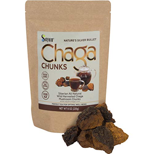 Sayan Siberian Pure Raw Chaga Mushroom Chunks with Black Top Crust 8 Oz / 227 g – Premium Wild Forest Harvested Super Antioxidant Tea, Supports Immune System, Heart & Liver Health