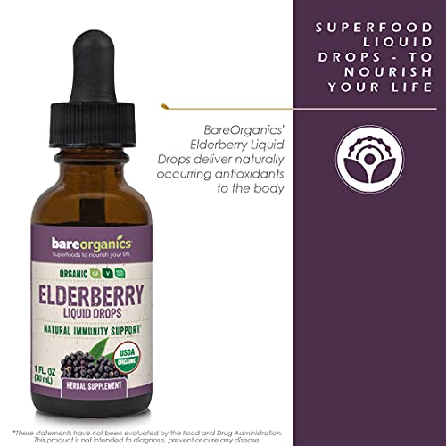 BareOrganics Elderberry Liquid Drops, Herbal Supplement, 1 Ounce