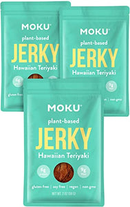 Moku Plant-Based Mushroom Jerky (3 Pack) Vegan Jerky, Gluten-Free, Soy-Free, Non-GMO Vegan Snacks, Vegan Meat No Artificial Sweetener Vegan Food, 2 oz ea - Hawaiian Teriyaki