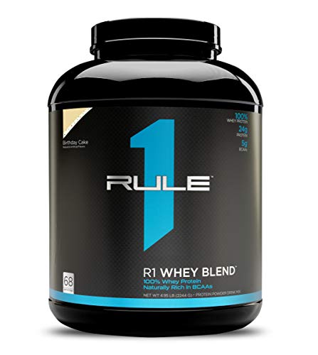 Rule One Proteins, R1 Whey Blend - Birthday Cake, 24g Fast-Acting Whey Protein Concentrates, Isolates, and Hydrolysates Per Serving, with Naturally Occurring EAAs and BCAAs, 5 Pounds, 68 Servings