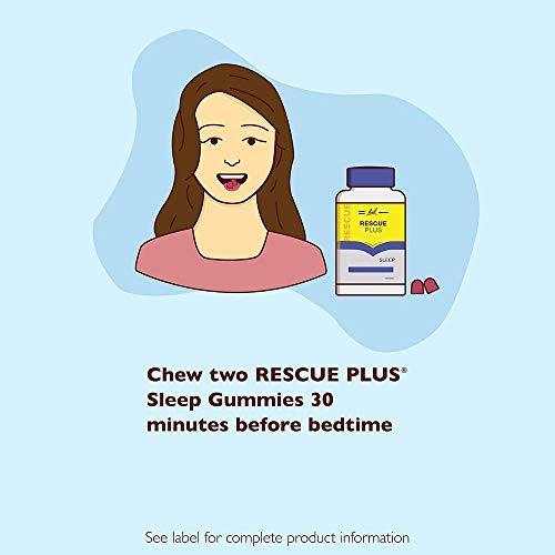 Bach RESCUE PLUS Melatonin Sleep Gummies, Natural Strawberry Flavor, Drug-Free Sleep Aid, Stress Relief, Dietary Supplement, Vegan, Gluten-Free, No Artificial Flavors, Colors, Preservatives, 60 Count