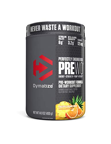 Dymatize PreW.O., Pre Workout Powder with Caffeine, Maximize Energy, Strength & Endurance, Amplify Intensity of Workouts, Pinapple Orange Crush, 400g