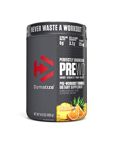 Dymatize PreW.O., Pre Workout Powder with Caffeine, Maximize Energy, Strength & Endurance, Amplify Intensity of Workouts, Pinapple Orange Crush, 400g