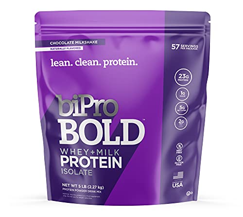 BiPro Bold Milk & Whey Protein Powder Isolate for Every Lifestyle, Chocolate Milkshake, 5 Pounds - No Added Sugar, Suitable for Lactose Intolerance, Gluten Free, Contains Prebiotic Fiber