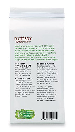 Nutiva Organic Cold-Pressed Raw Hemp Seed Protein Powder, Peak Protein, 30 Oz, USDA Organic, Non-GMO, Whole 30 Approved, Vegan, Gluten-Free & Keto, Plant Protein with Essential Amino Acids