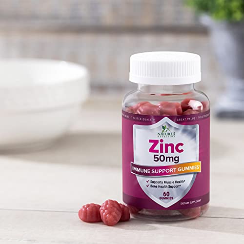 Zinc Gummies for Kids and Adults 50mg Extra Strength Immune Support - Vegan and Non-GMO - Great Tasting Natural Flavored Gummy Supplement - Best Zinc Vitamin for Men, Women and Children - 60 Gummies