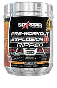 Pre Workout + Weight Loss | Six Star PreWorkout Explosion Ripped | Pre Workout Powder for Men & Women | PreWorkout Energy Powder Drink Mix | Sports Nutrition Pre-Workout Products, Peach Mango, 30 Serv