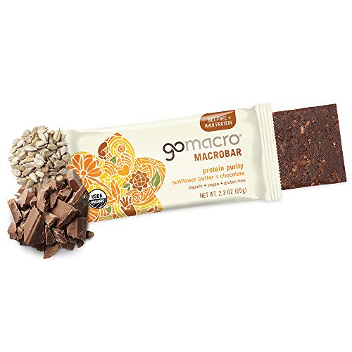 GoMacro MacroBar Organic Vegan Protein Bars - Sunflower Butter + Chocolate (2.3 Ounce Bars, 12 Count)