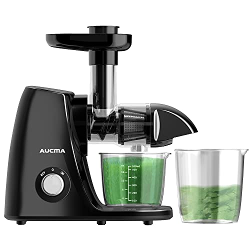 Aucma Juicer Machine,Slow Juicer Extractor,Cold Press Juicer with Quiet Motor and Reverse Function,Masticating Juicer Machine with Brush Recipes,for High Nutrient Fruit Vegetable Juice (Black)